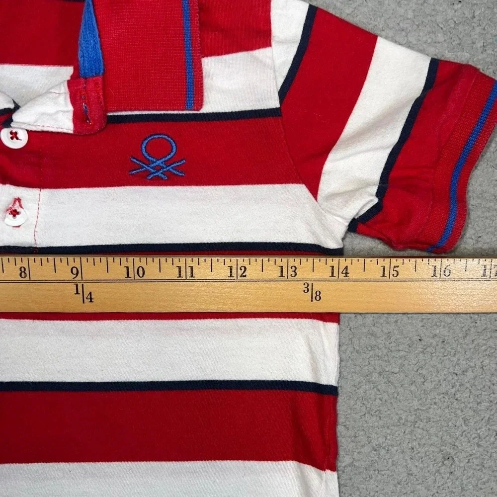 VTG United Colors of Benetton Shirt Youth Sz S Red White Stripe Polo Embroidered